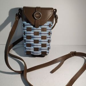 Longaberger To Go Brown and Blue Woven Crossbody Basket  Bag